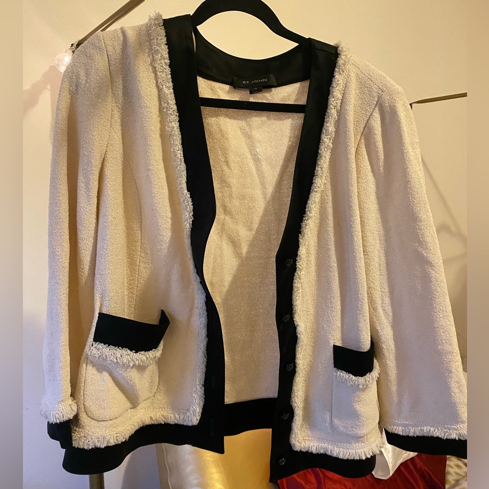 French terry St. John sweater with satin trim